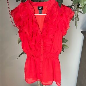 H&M Vibrant Red Ruffle Blouse